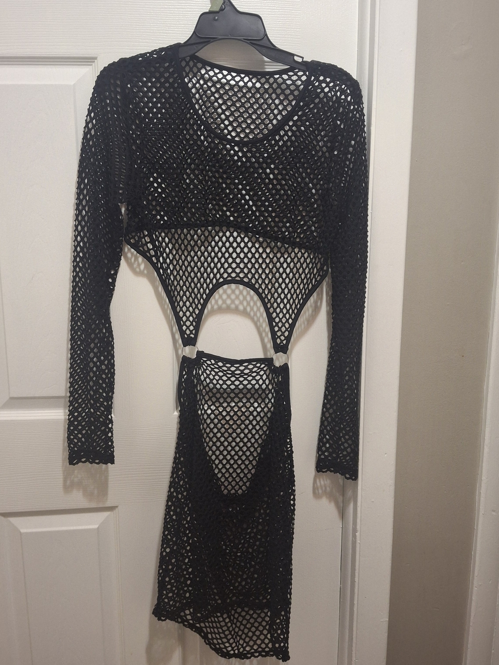 Black Fishnet Long Sleeve Cutout Dress Or Coverup